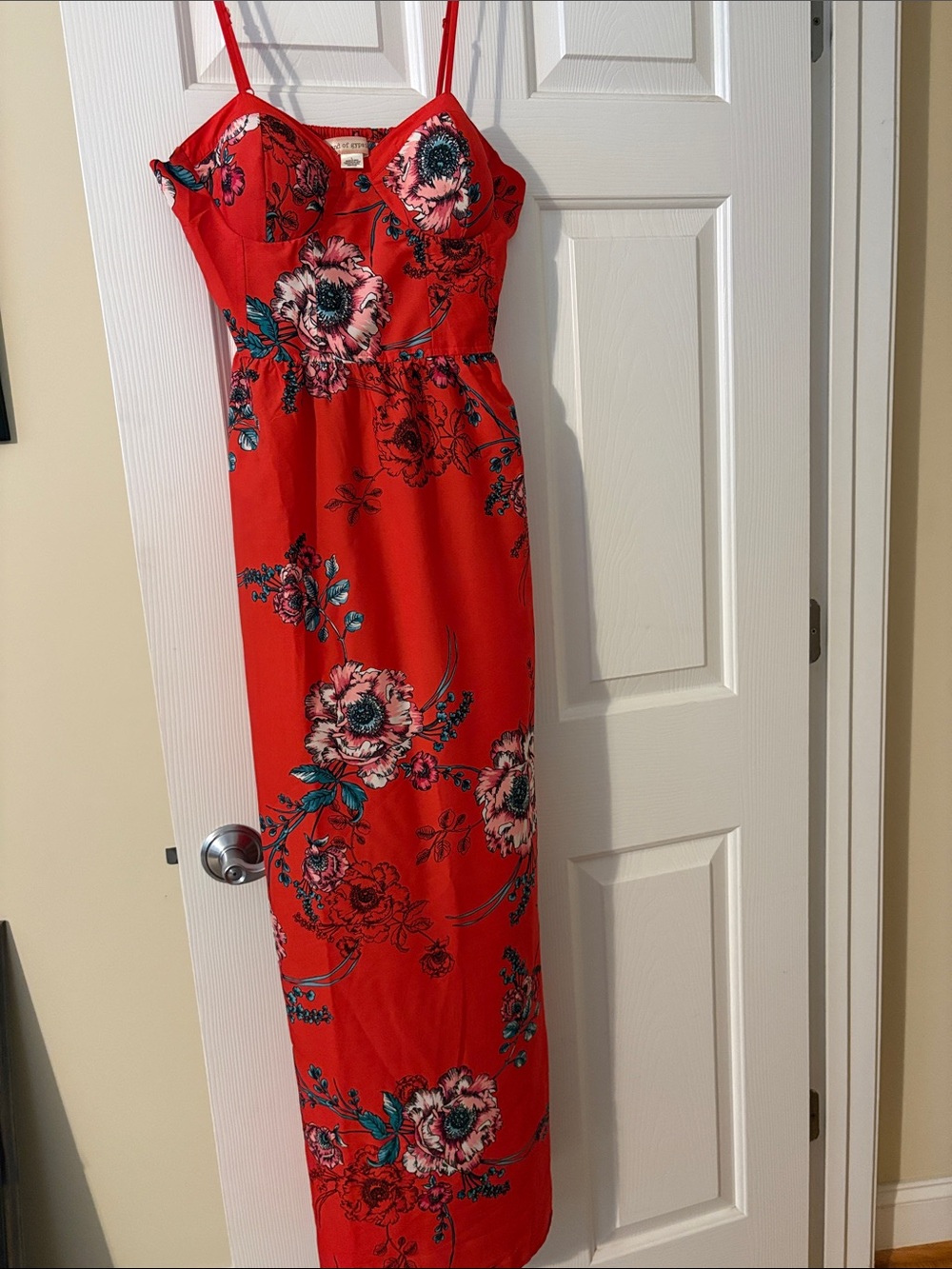 Band of Gypsies Red Floral Spaghetti-Strap Maxi Dress